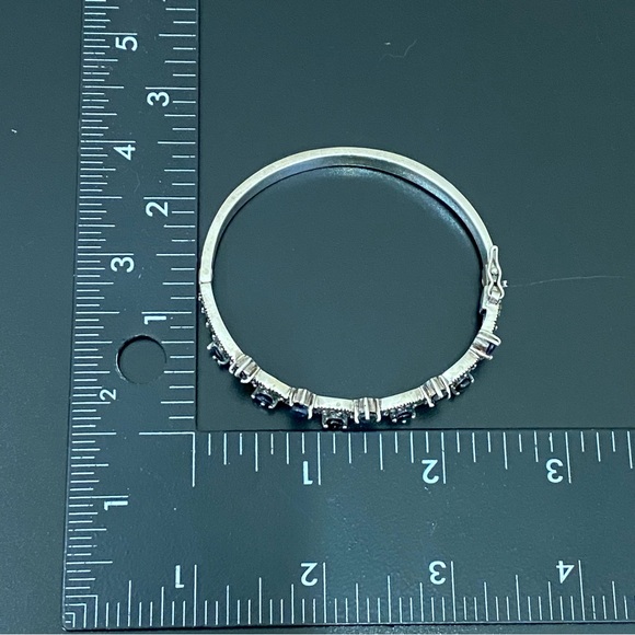 Vintage 925 Sterling Silver Black CZ Onyx Marcasite Bangle Hinged Bracelet 23g. - Picture 10 of 16